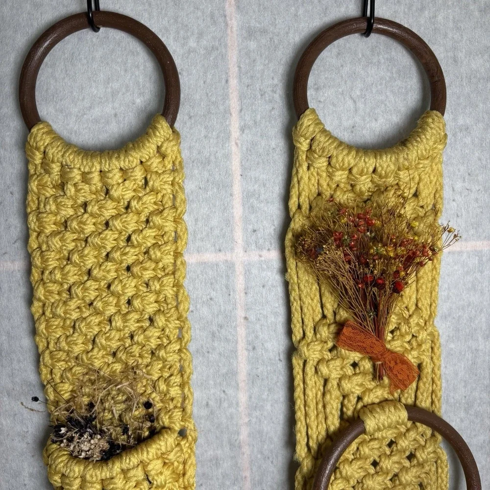 Vintage Macrame With Dried‎ Flowers Towel Hanger Wall Decor Set Cottagecore
